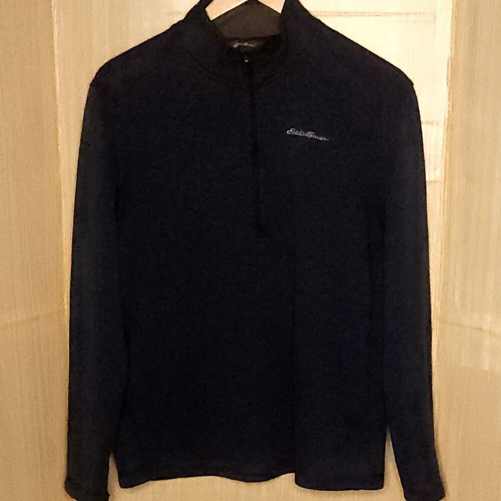 Eddie Bauer Mens Blue Quarter Zip Fleece Lined Pullover Large